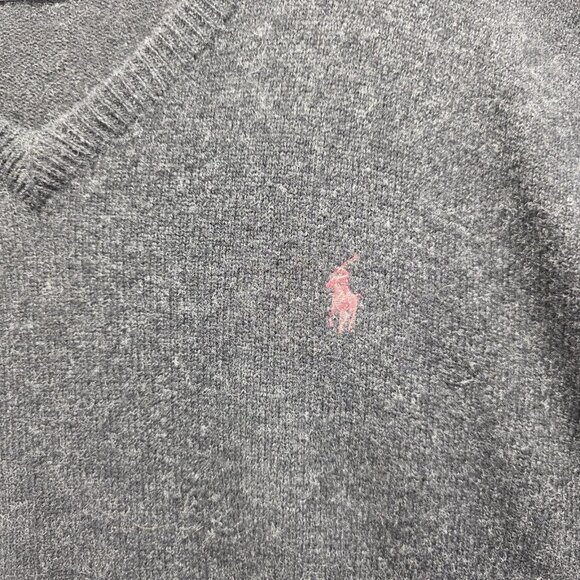 Polo Ralph Lauren Sweater Mens 2XL Gray Lambswool V Neck Pullover Pony Logo - Picture 2 of 8